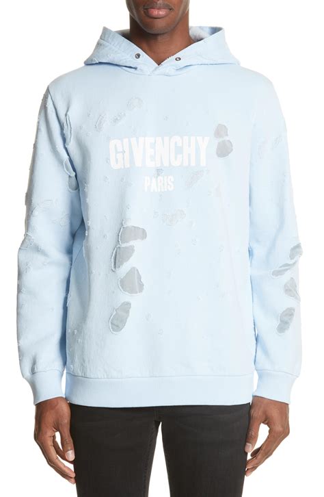 givenchy blue distressed hoodie|Givenchy destroyed short sleeve.